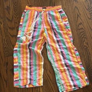 J. Crew Colorful Striped Cropped Linen Pants Small S